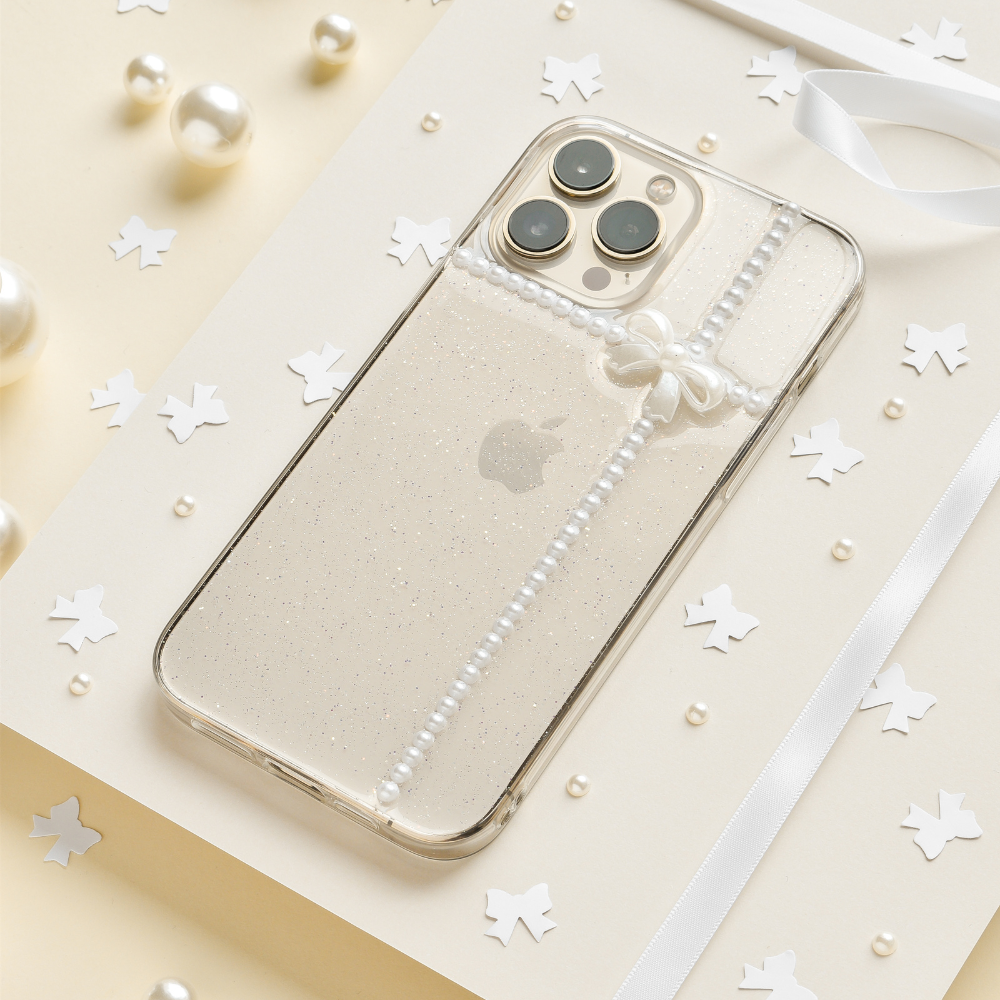 Clear Pearl Bow Phone Case