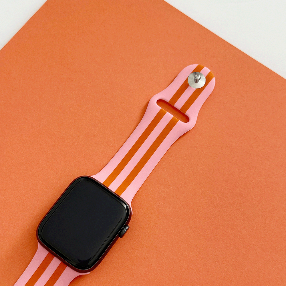 Orange and pink stripe Apple Watch Strap.
