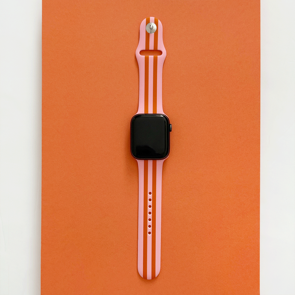 Orange and pink stripe Apple Watch Strap.