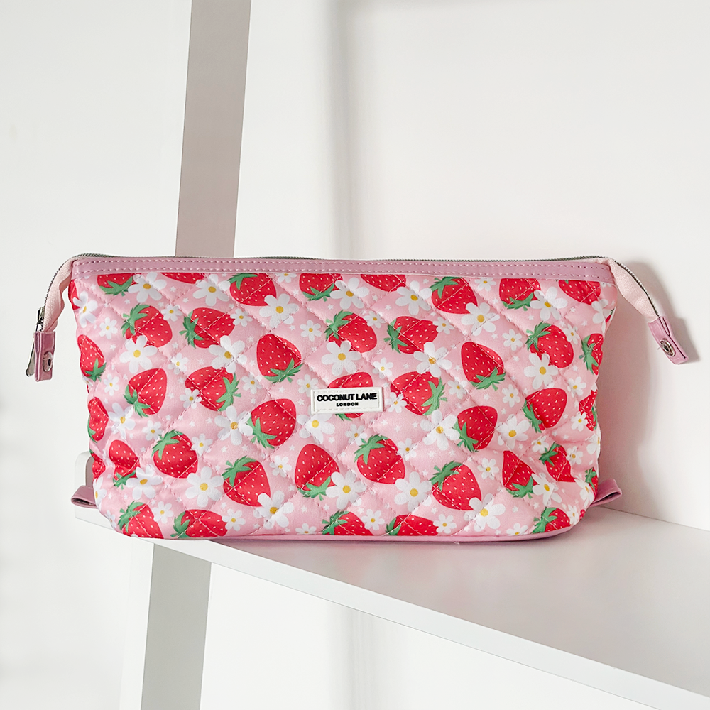 Expandable Makeup Bag - Quilted Berry Cute Strawberry | Coconut Lane
