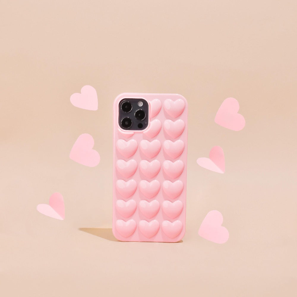 3D Hearts Phone Case - Candyfloss Pink