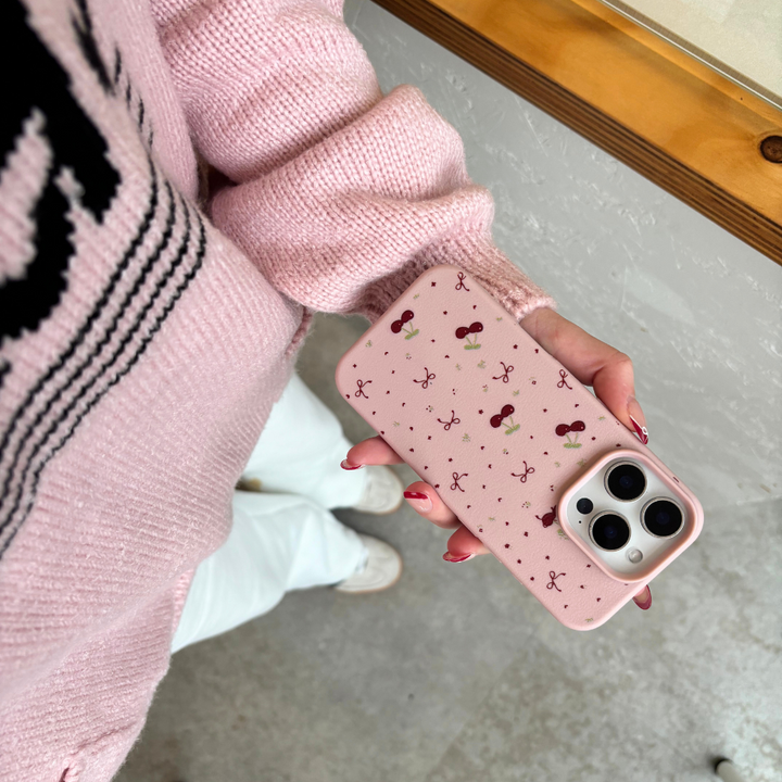 Ditsy Bows & Cherries Phone Case - Pink