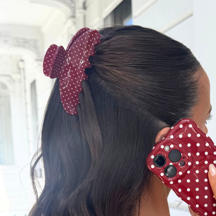 Burgundy Polka Dot Claw Clip