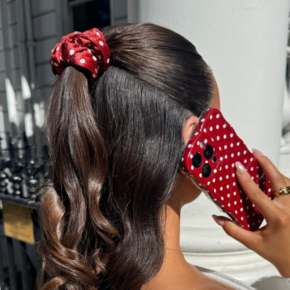 Burgundy Polka Dot Scrunchie