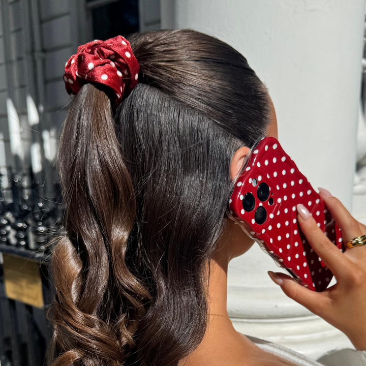 Burgundy Polka Dot Scrunchie