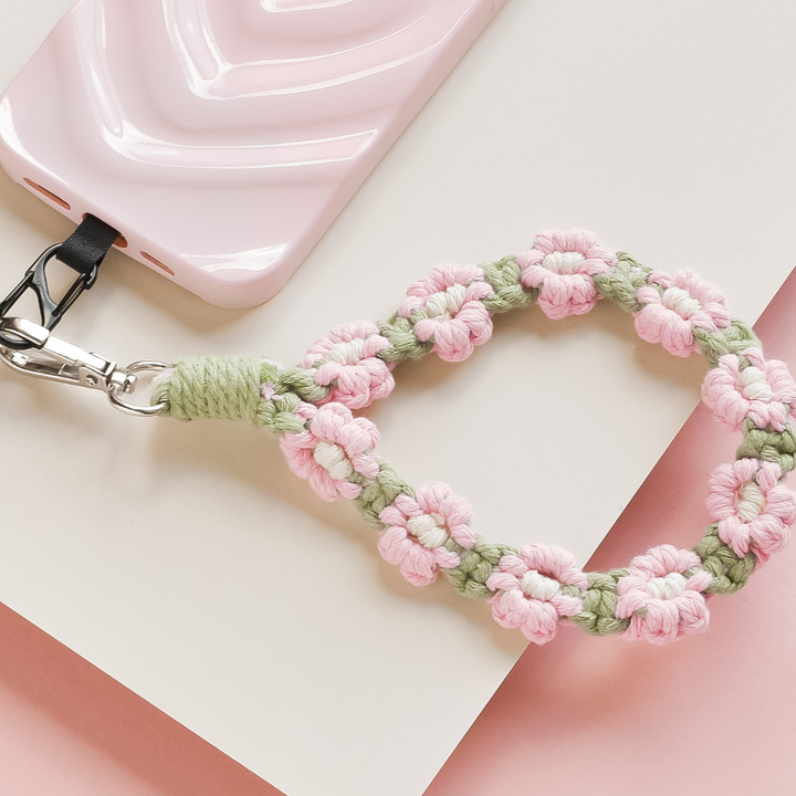 Crochet Flower Phone Strap Bundle - Pink & Green
