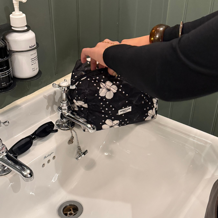 Satin Quilted Makeup Bag - Mono Flora