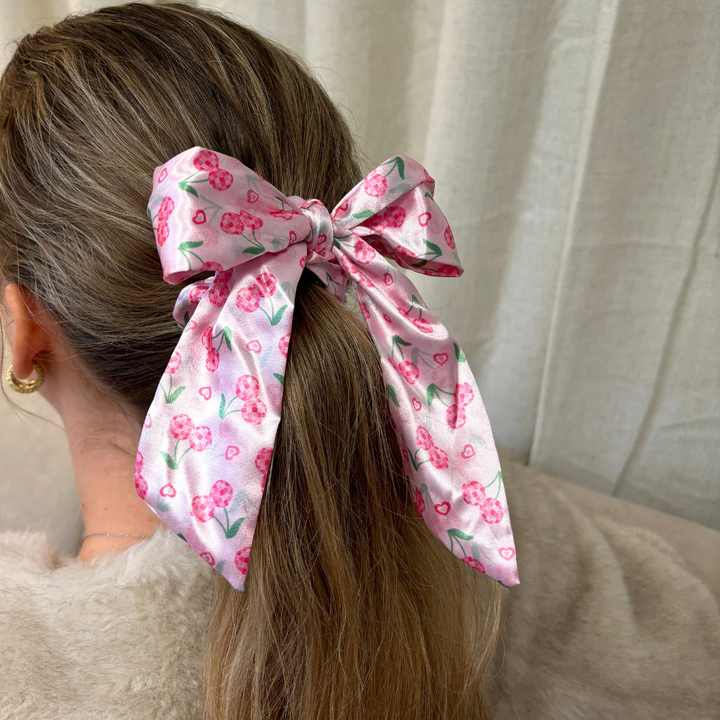 Satin Bow Scrunchie - Disco Cherries