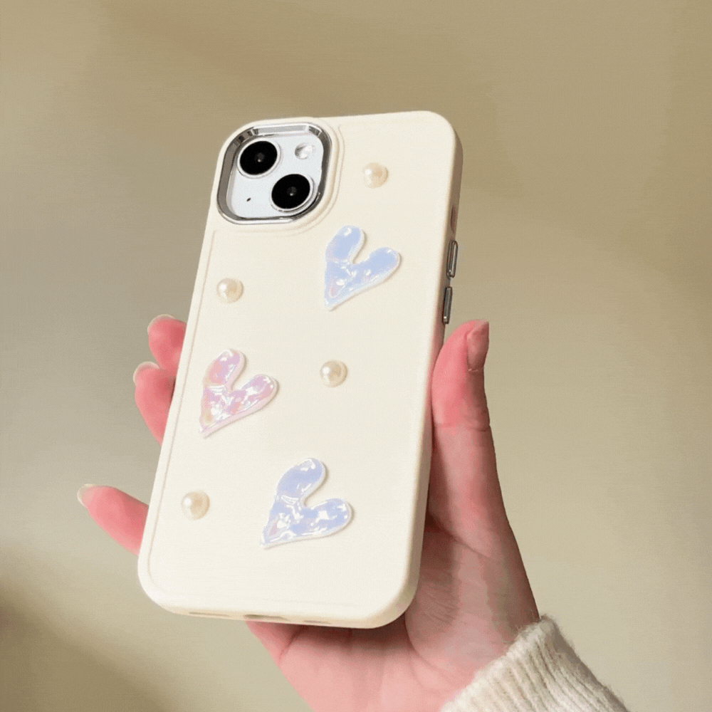 Pearly Hearts Phone Case - Nude