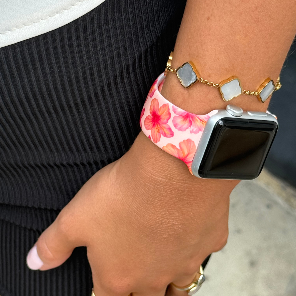 Island Girl Pink Hibiscus Apple Watch Strap