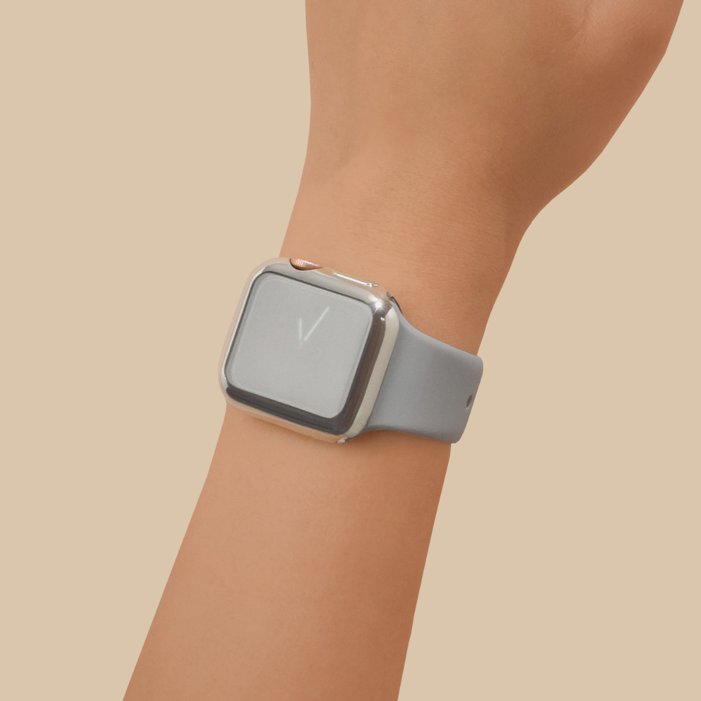 2 in 1 Metallic Apple Watch Case Built In Screen Protector Silver Coconut Lane