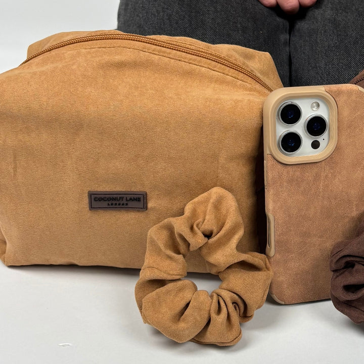 Suedette Makeup Bag - Tan