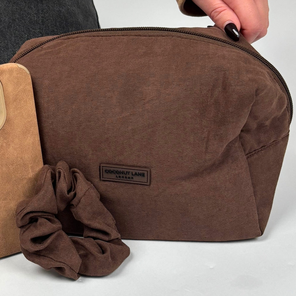 Suedette Makeup Bag - Chocolate