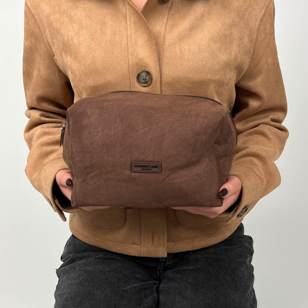 Suedette Makeup Bag - Chocolate