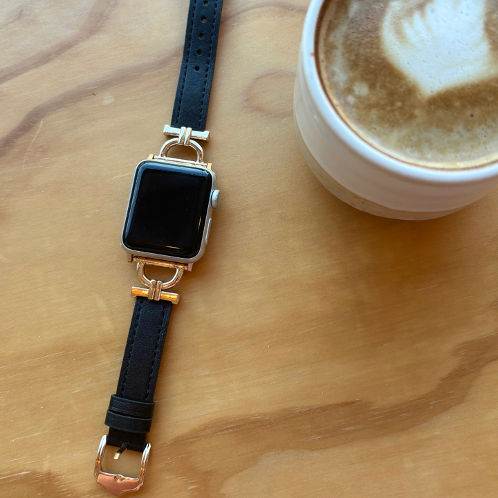 Vegan PU Leather Apple Watch Strap - Kohl Black