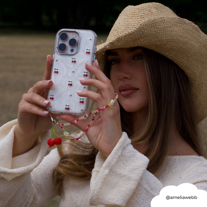 Beaded Phone Strap - Cherry Bomb