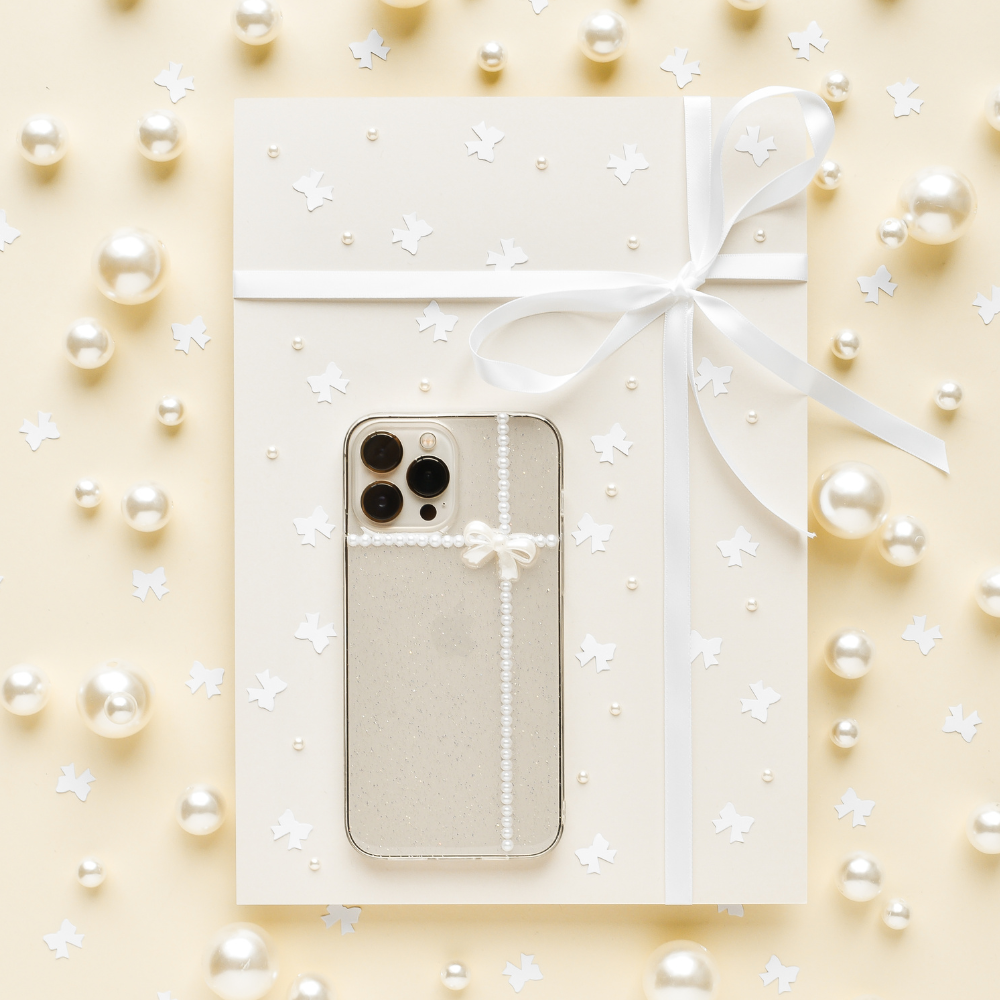 Clear Pearl Bow Phone Case