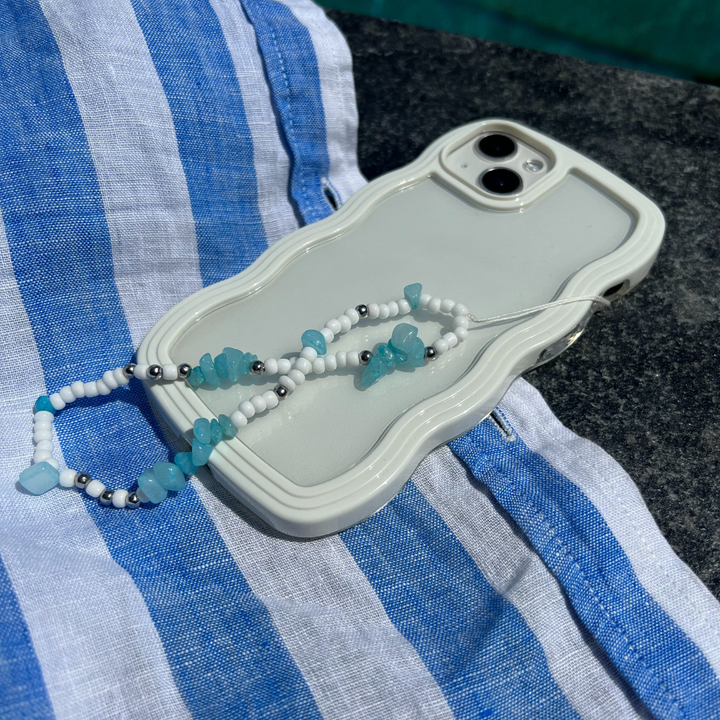 beaded blue and white magic phone strap