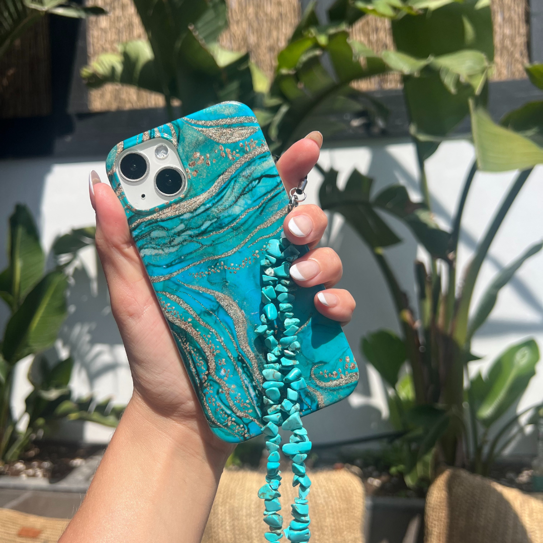coconut lane turquoise crystal phone strap