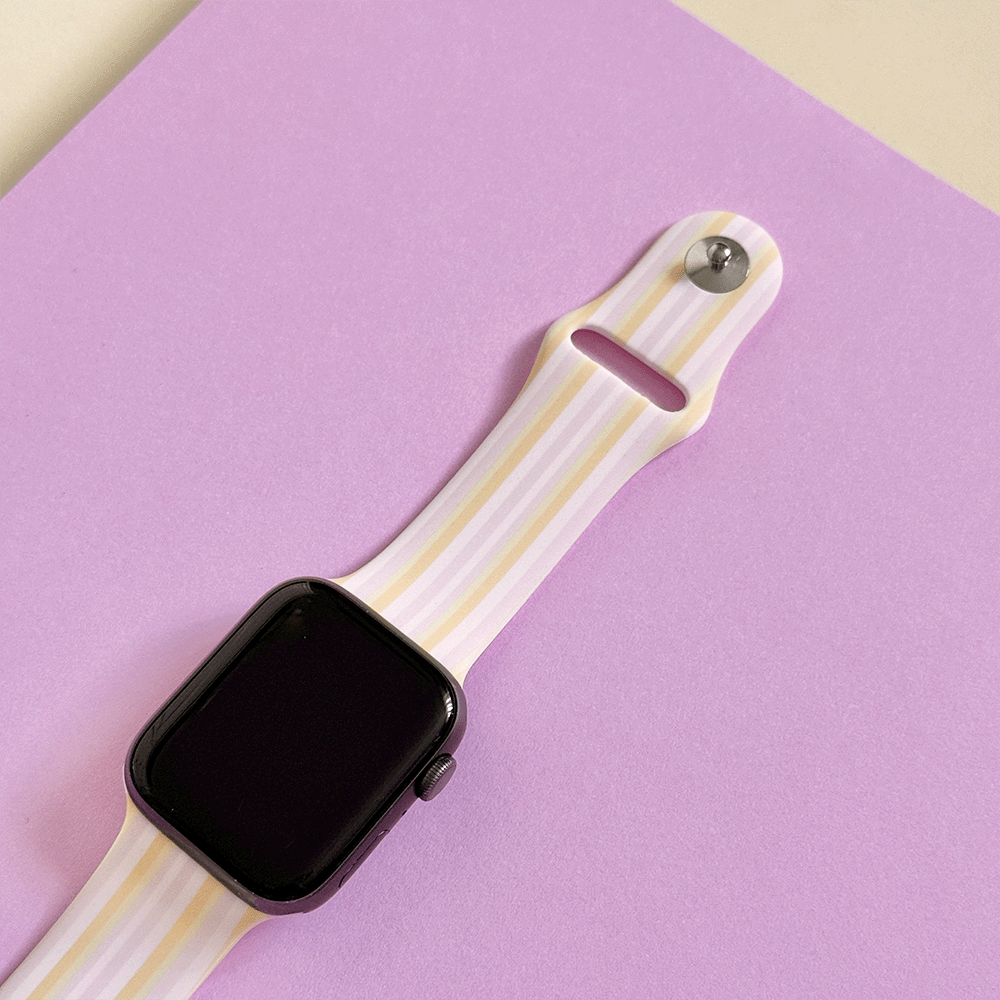 Apple Watch Strap on purple background showcasing Pastel Stripes strap.