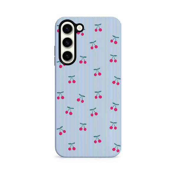 Samsung Phone Case - Blue Stipe Cherries