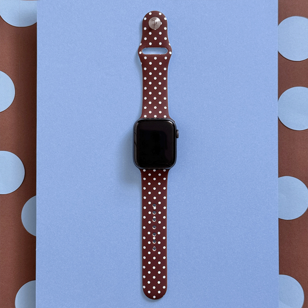 Brown Apple Watch Strap with blue polka dot design