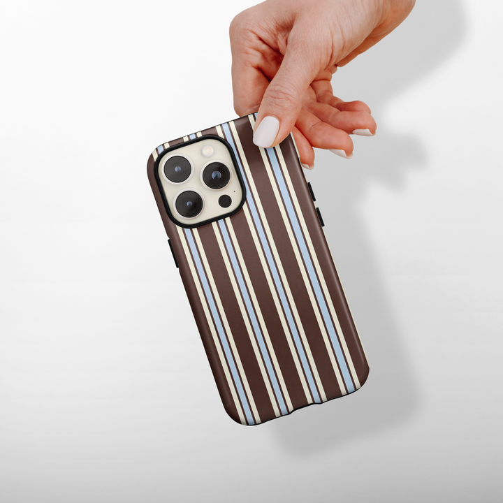 Tough Phone Case - Brown & Blue Stripes