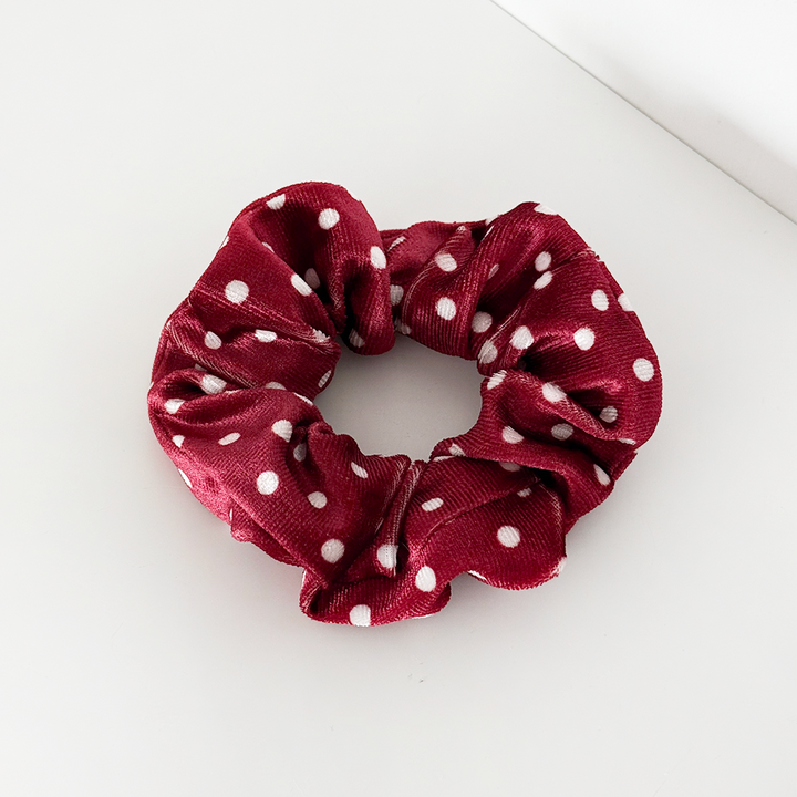 Burgundy Polka Dot Scrunchie