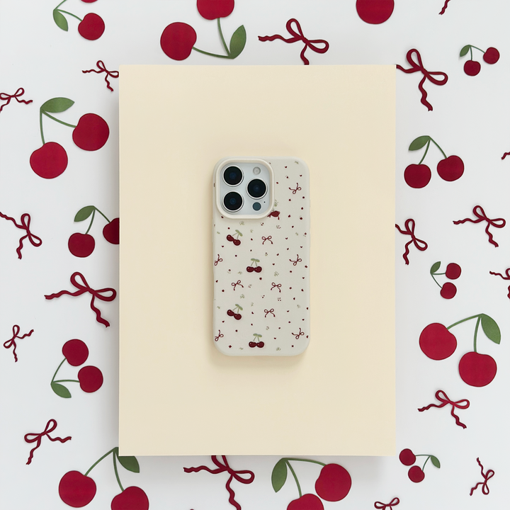 Ditsy Bows & Cherries Phone Case - Soft White