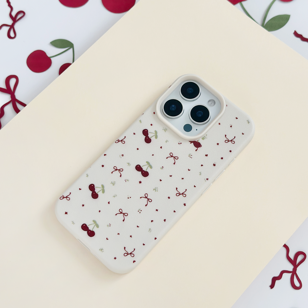 NEW - Ditsy Bows & Cherries Phone Case - Soft White