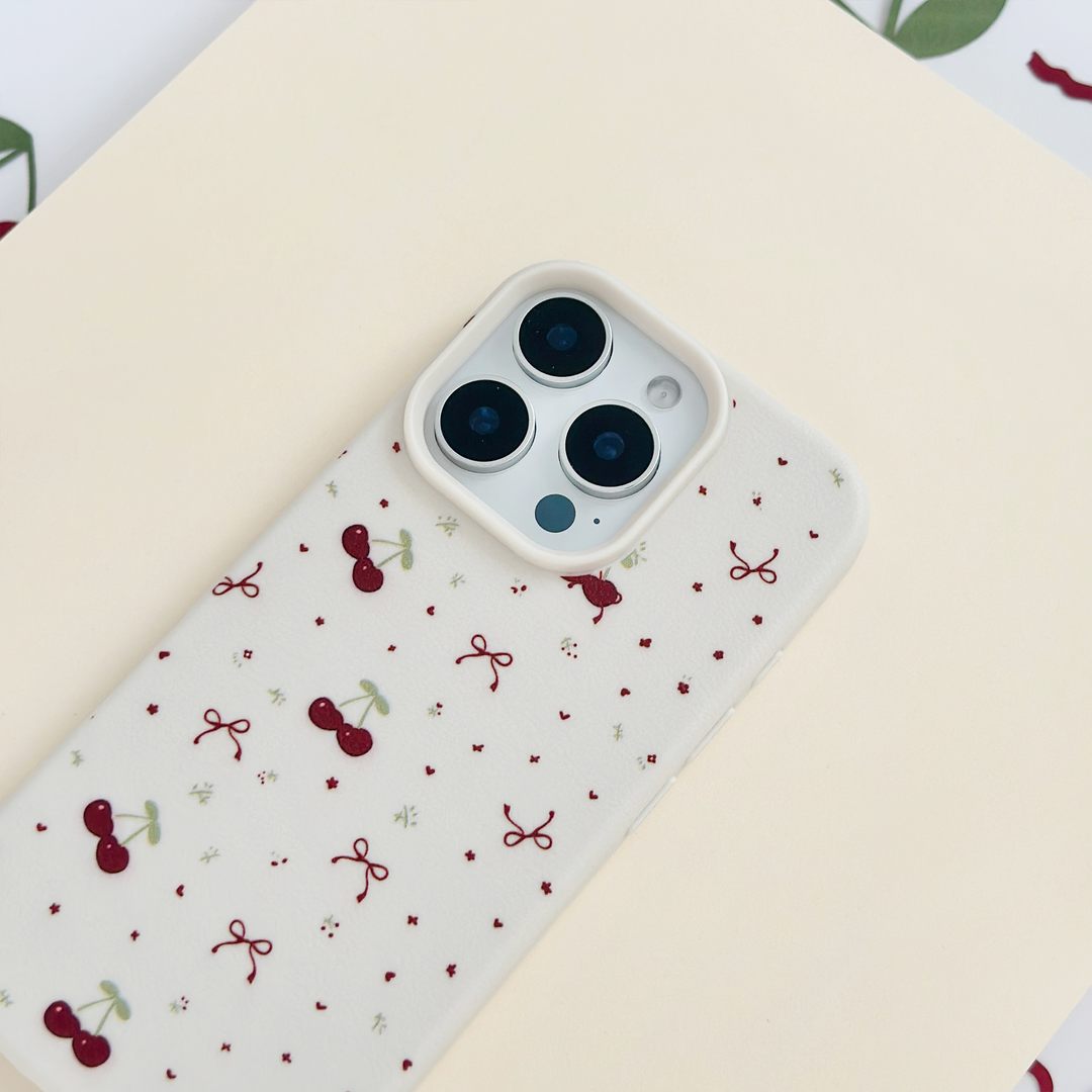 Ditsy Bows & Cherries Phone Case - Soft White