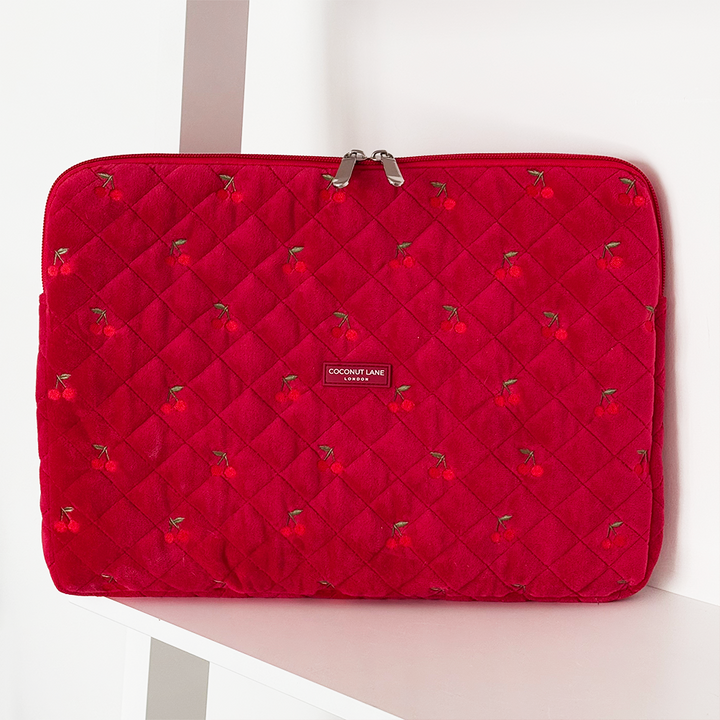 Quilted Cherry Velvet Laptop Sleeve