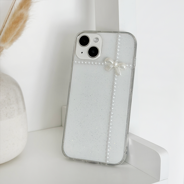 Clear Pearl Bow Phone Case