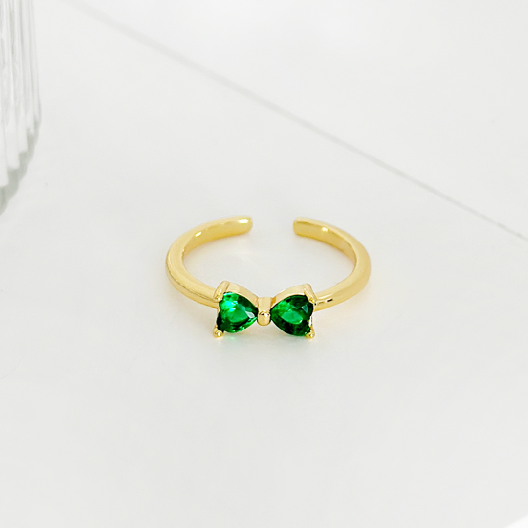 Crystal Bow Ring - Green