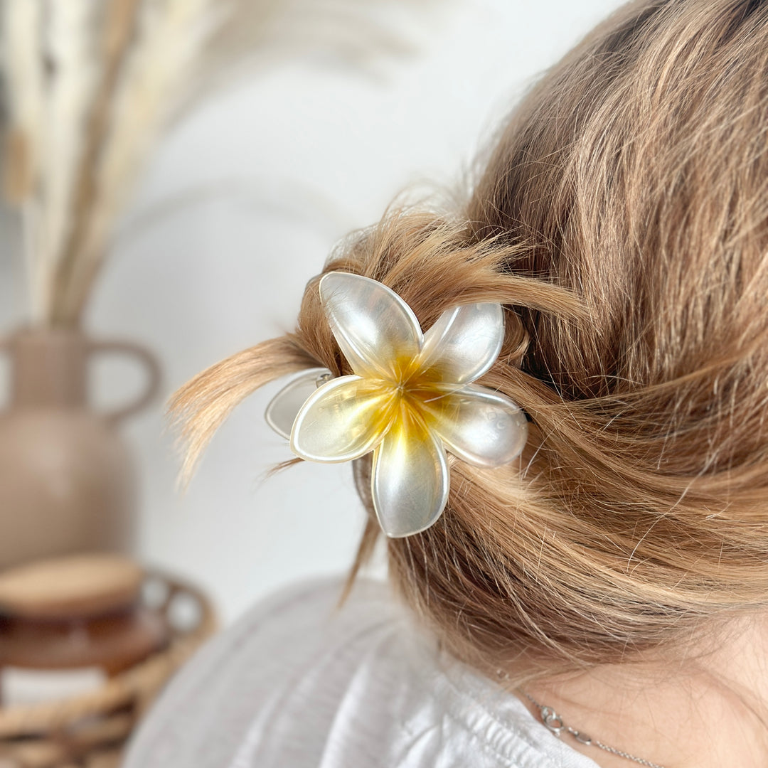 Tropical Flower Claw Clip - White