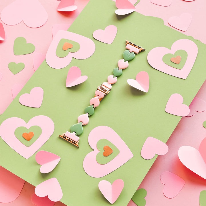 Luxe Hearts Apple Watch Strap - Pink & Green
