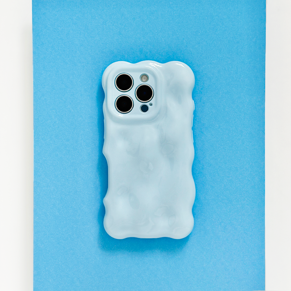 Baby blue Coconut Lane 3D bubble phone case on a wavy, matching blue background.