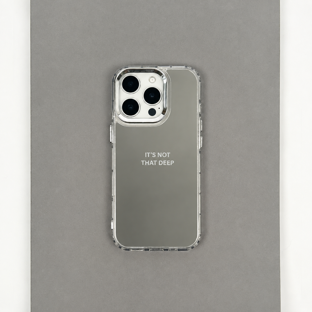 Mirror effect phone case with motivational slogan printed onto the mirror.
