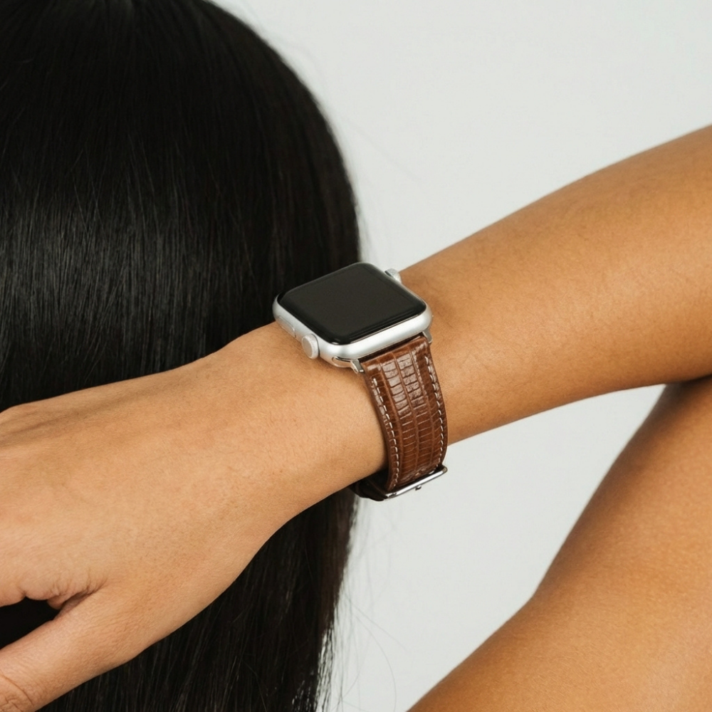 Vegan Textured PU Leather Apple Watch Strap - Chocolate