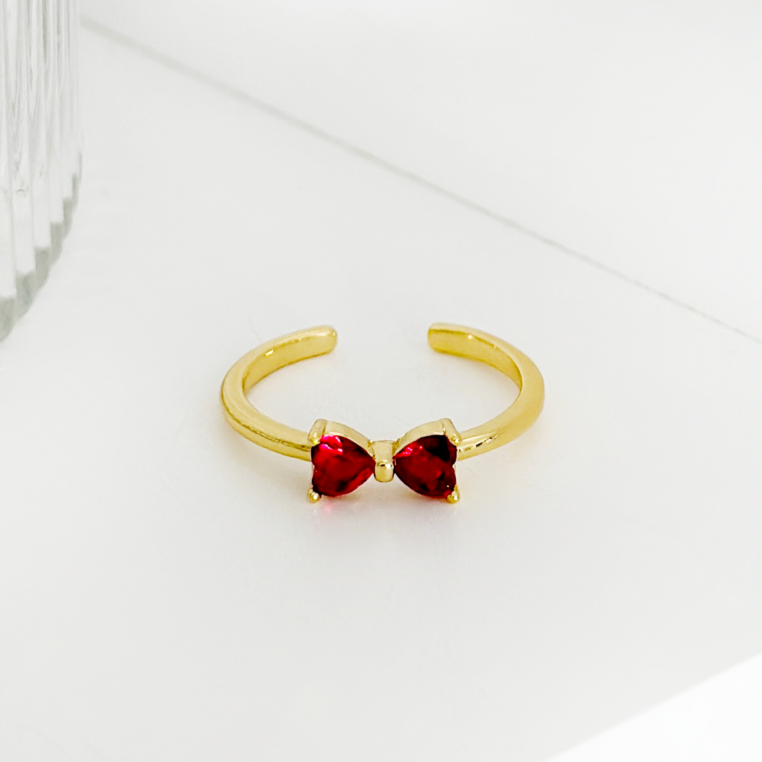 Crystal Bow Ring - Red