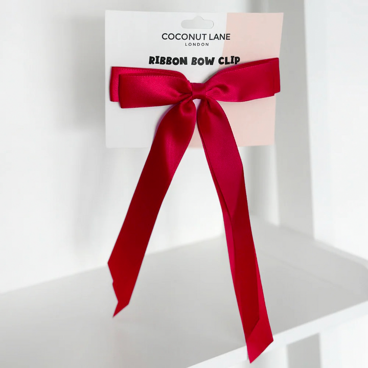 Ribbon Bow Clip - Cherry Red