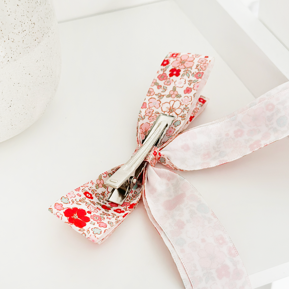 Ribbon Bow Clip - Cute Flowers