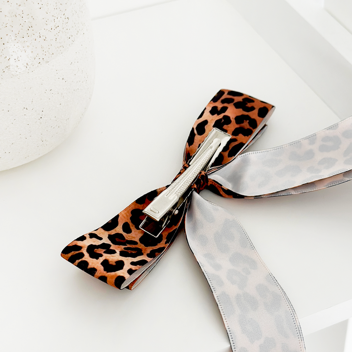 Ribbon Bow Clip - Leopard