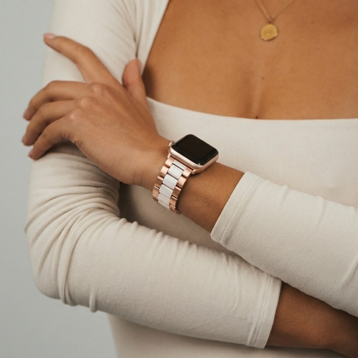 Stainless Steel Apple Watch Strap - White & Rose Gold