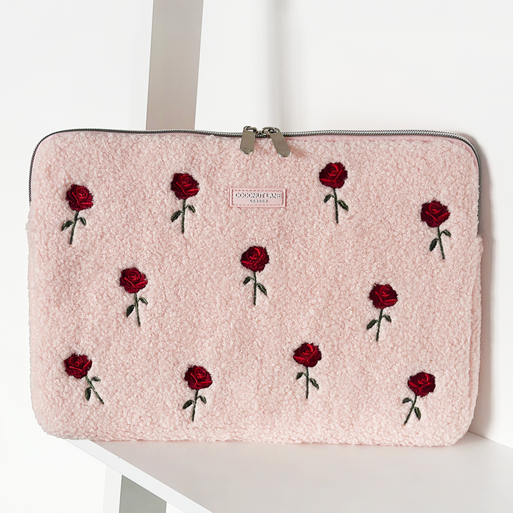 Embroidered Roses Teddy Laptop Sleeve