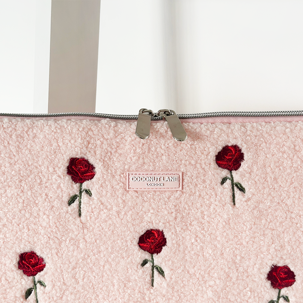 Embroidered Roses Teddy Laptop Sleeve