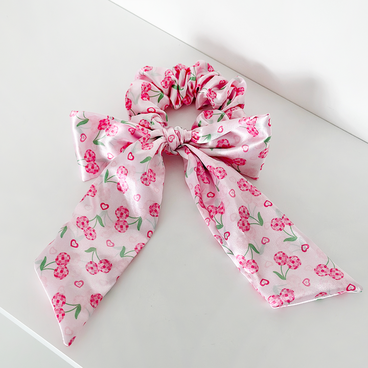 Satin Bow Scrunchie - Disco Cherries