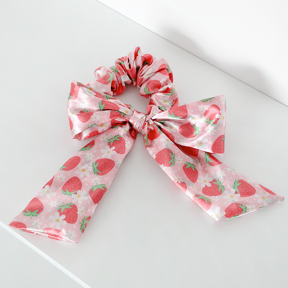 Satin Bow Scrunchie - Berry Cute Strawberry