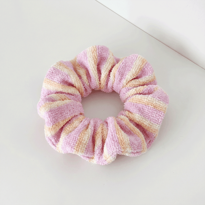 Pink, orange and yellow striped Scrunchie.