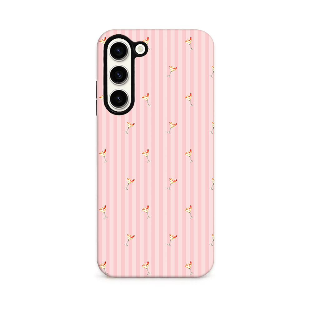 Spicy margaritas on a pink striped case.